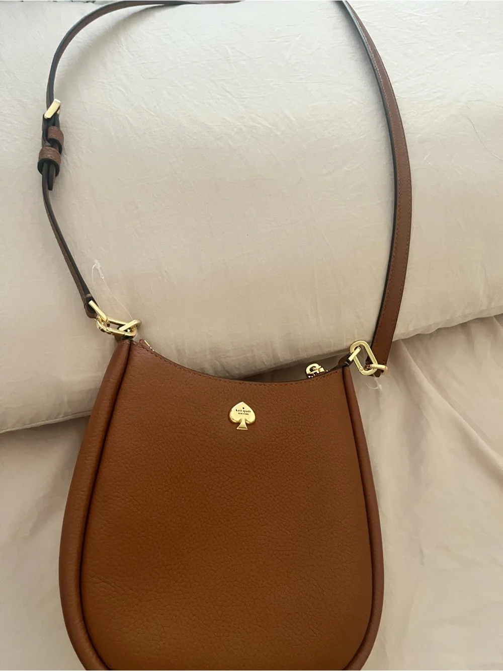 kate spade Cognac Brown Pebble Leather Shoulder Bag with Gold Hardware